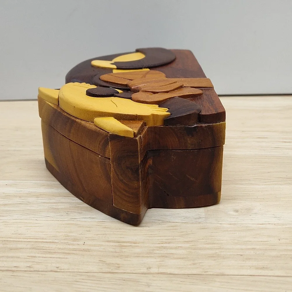 Sleeping Kitten CARVER DANS handcrafted Cat Solid Wood Puzzle Trinket Box